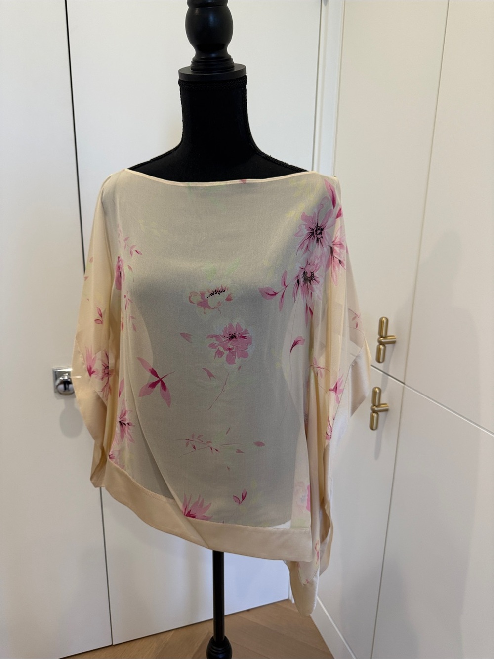 Banana Republic Cream Sheer Floral Tunic with Pink Blooms